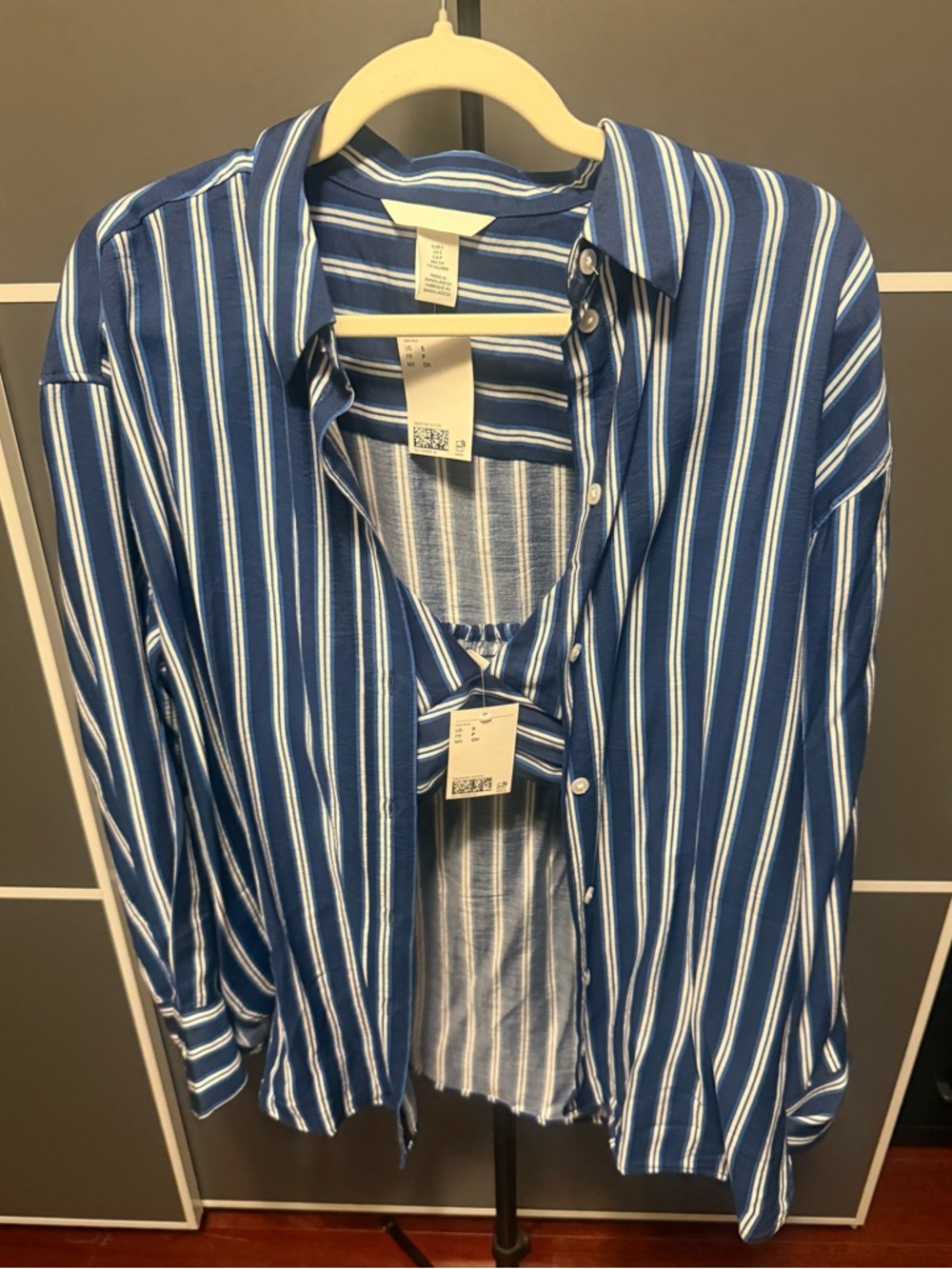 H&M Navy and White Vertical Stripe Button-Front Blouse and brallette